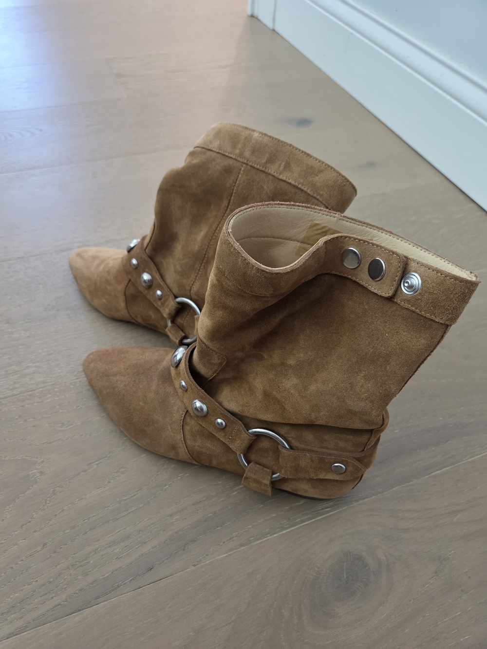 Isabel Marant Tan Suede Western Harness Ankle Boots